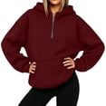 thumbnail image 3 of SYwaren Women's Casual Sweatshirt Solid Color Half Zip Hooded Long Sleeve Fashion Loose Fit Pullover Top, 3 of 7