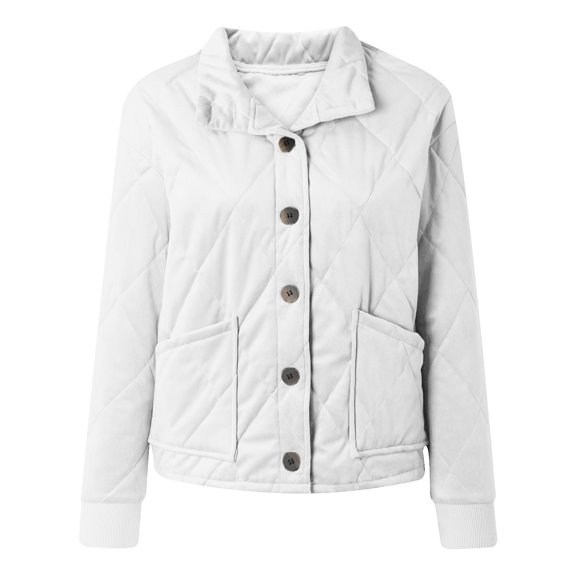 ShomPort Womens Button down Quilted Jackets Casual Fall Winter Long Sleeve Stand Collar Padded Coat Outerwear