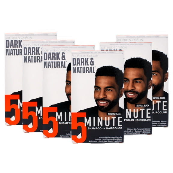 6 Pack - SoftSheen-Carson Dark & Natural Hair Color for Men 5 Minutes, Natural Looking Gray Coverage for Up To 6 Weeks, Shampoo-in Permanent Hair Dye, Ammonia Free, Natural Black