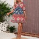thumbnail image 4 of Vestido Irfora Vestido bohemio floral con volantes para mujer, media manga, cuello en V, vacaciones, verano, playa, azul L Irfora Vestido, 4 of 5
