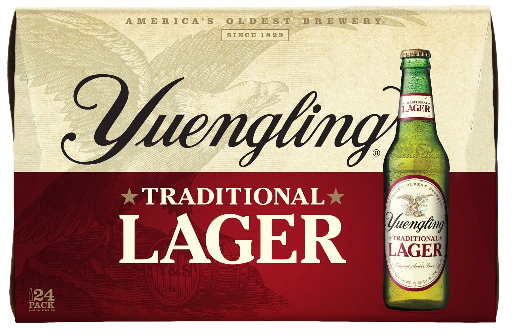 Yuengling Lager Beer, 24 Pack Beer, 12 fl oz Glass Bottles, 4.5% ABV, Domestic Lager