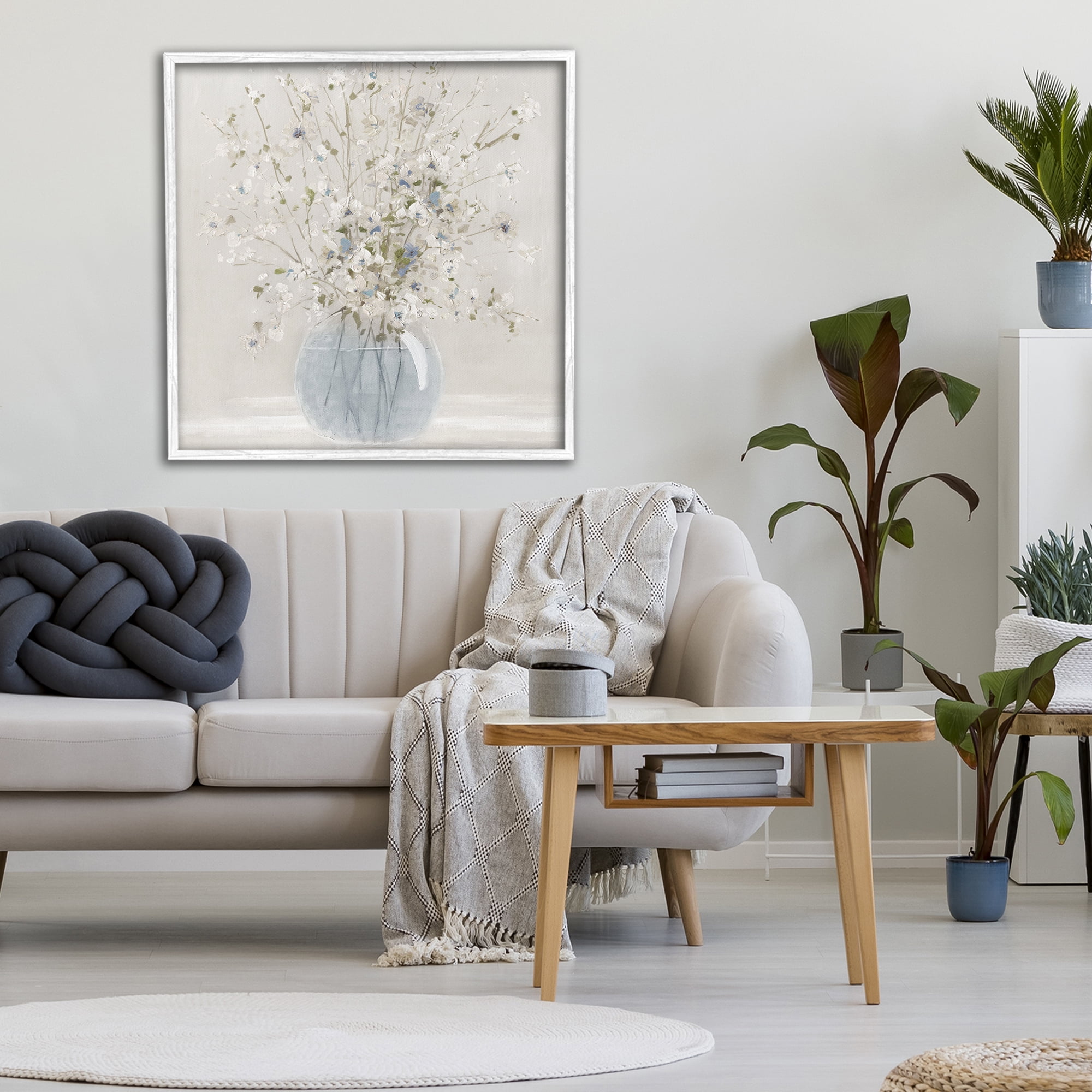Stupell Industries Subtle Glass Vase Bouquet White Framed Giclee Art, design by Carol Robinson