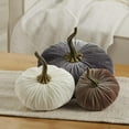 thumbnail image 2 of Velvet Pumpkins Set of 3 Different Sizes, Thanksgiving tablescape, Cozy farmhouse décor, Fall centerpieces, Warm sophisticated decor, Autumn cozy mantel decor, Halloween tabletop (Gray Taupe Ivory), 2 of 10