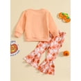 thumbnail image 4 of xiaxaixu Kid Girls Pants Set, Letters Print Sweatshirt with Pumpkin Print Flare Pants Halloween Clothes, 4 of 9