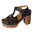 thumbnail image 5 of Rokment Women's Dressy Sandals 2026 Fashion Casual Leather Hollow out T-Strap Platform Chunky Block High Heels Dress Pumps Comfortable Heeled Walking Summer Shoes for Ladies Black Size 6.5, 5 of 6