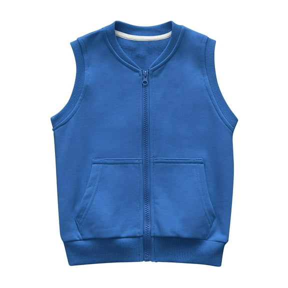 Favoffer Kids' Sleeveless Zip-Up Cotton Vest, Fall and Winter Round Neck Layered Wear with Pockets for School & Daily, 3-12Y
