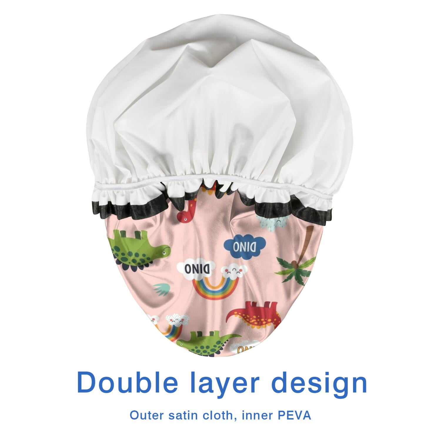 Shower Caps,Pink Dinosaur and Rainbow Pattern Waterproof Shower Cap for Women 4 Pieces,Double Reusable Hair Cover for Shower PEVA Elastic Stretch Hem