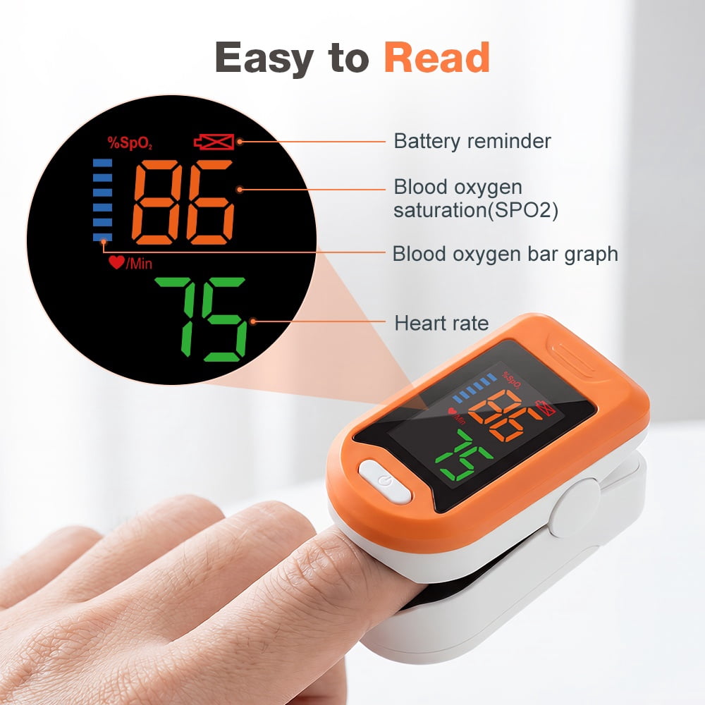 LaseLocks Fingertip Pulse Oximeter, Blood Oxygen Saturation Monitor with Large Digital Display, Dry Battery Operated (Batteries Not Included)-Orange