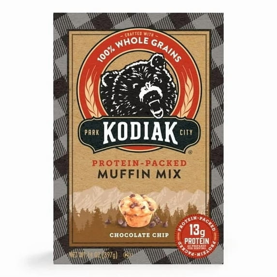 Kodiak Protein-Packed Chocolate Chip Muffin Mix, 14 oz Box pack of 2