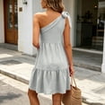 thumbnail image 6 of Aimik Women's One Shoulder Tie Strap Mini Dress Summer Solid Flowy Ruffle Hem Skirt Dress Lightweight Beach Vacation Dress, 6 of 6