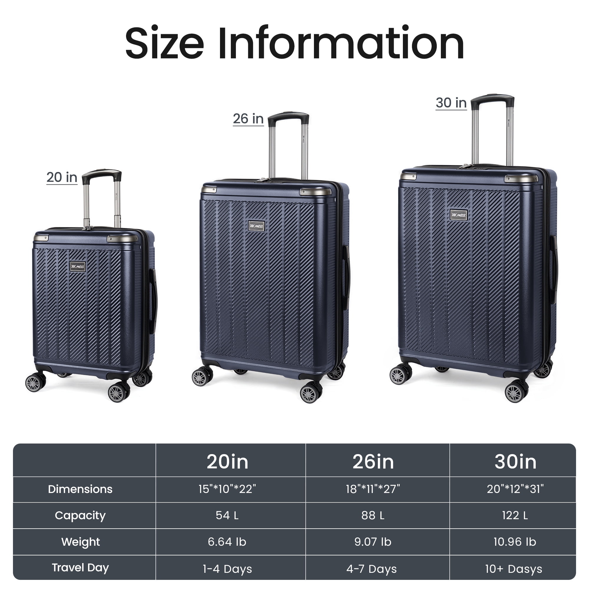 New York Xpress 3-Piece Hardside Luggage Set, Expandable Suitcases with TSA Lock, 20"/26"/30" Carry-on & Checked, Blue - WD577