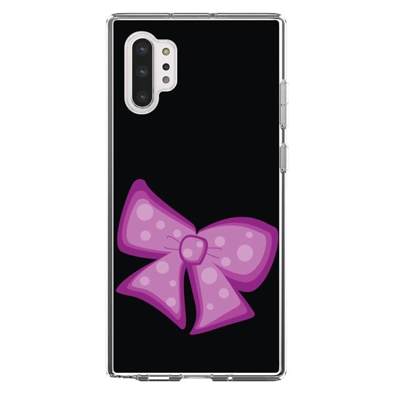 DistinctInk Clear Shockproof Hybrid Case for Galaxy Note 10 PLUS (6.8" Screen) - TPU Bumper, Acrylic Back, Tempered Glass Screen Protector - Pink Black Bow Ribbon - Cartoon Bows / Ribbons
