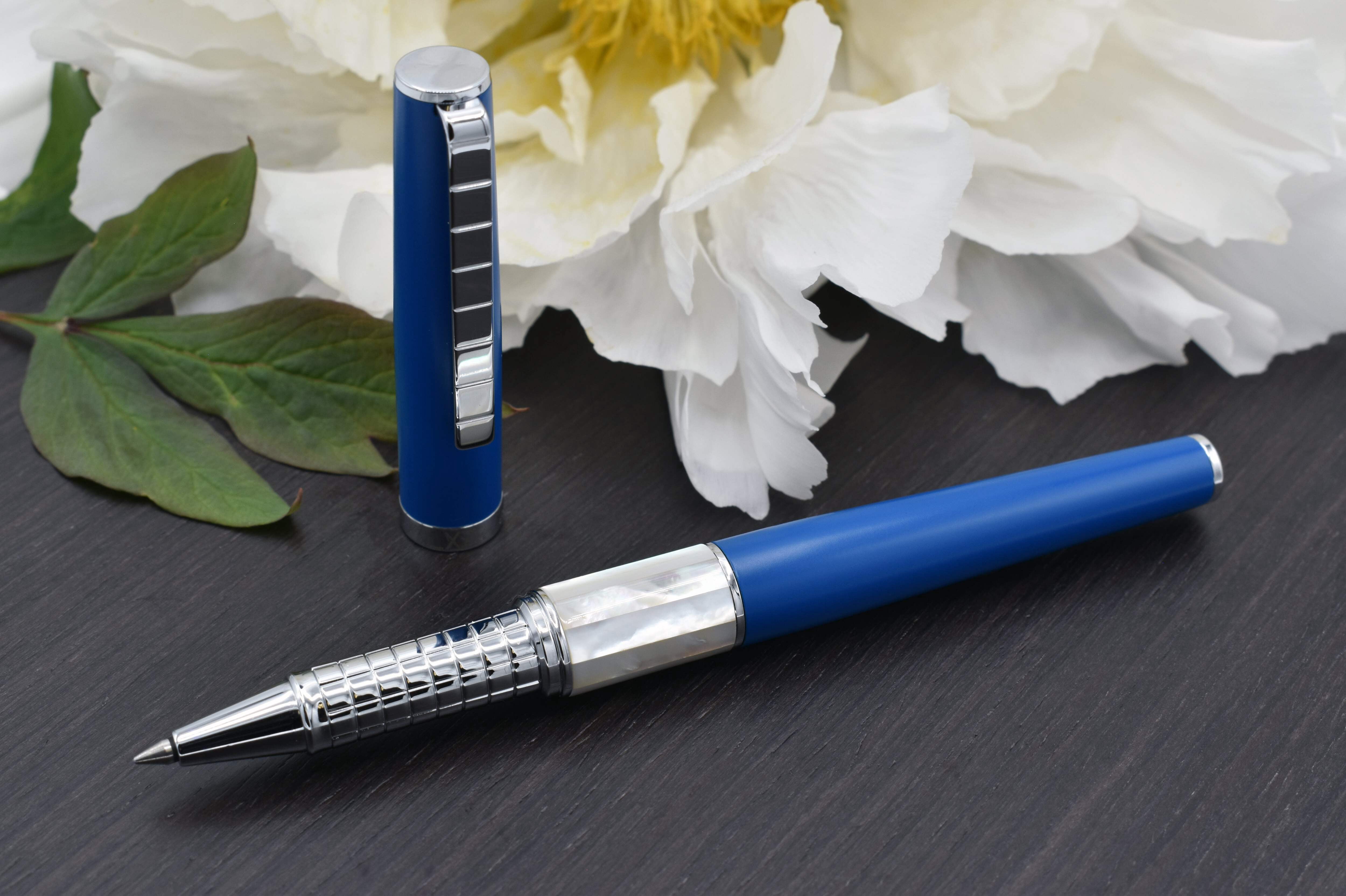 Xezo Speedmaster® Lapis Blue Brass Rollerball Pen - With White Mother of Pearl