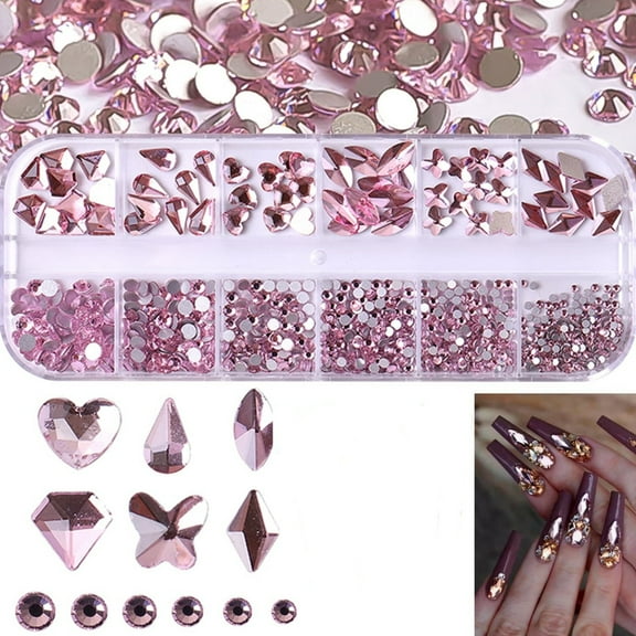 810 Pcs Nail Art Rhinestones, Light Pink Flatback Rhinestones,3D Crystal Nail Diamond Gem,Multi Shapes Sizes Nail Design for Women Girls Manicure Charms Decorations, DIY Jewelry Making Craft Supplies