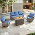 thumbnail image 3 of POCASSY Outdoor Furniture Set with Fire Pit Table - Patio Furniture Set with Outdoor Couch Swivel Patio Chairs and 50000BTU Fire Pit, Wicker Patio Furniture Set for Backyard Porch, Blue, 3 of 15