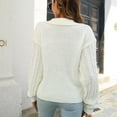 thumbnail image 6 of Lovskoo 2024 Sweaters for Women Casual Pure Color Lapel Dough Twists Long Sleeve Loose Pullover V-Neck Sweater White, 6 of 8