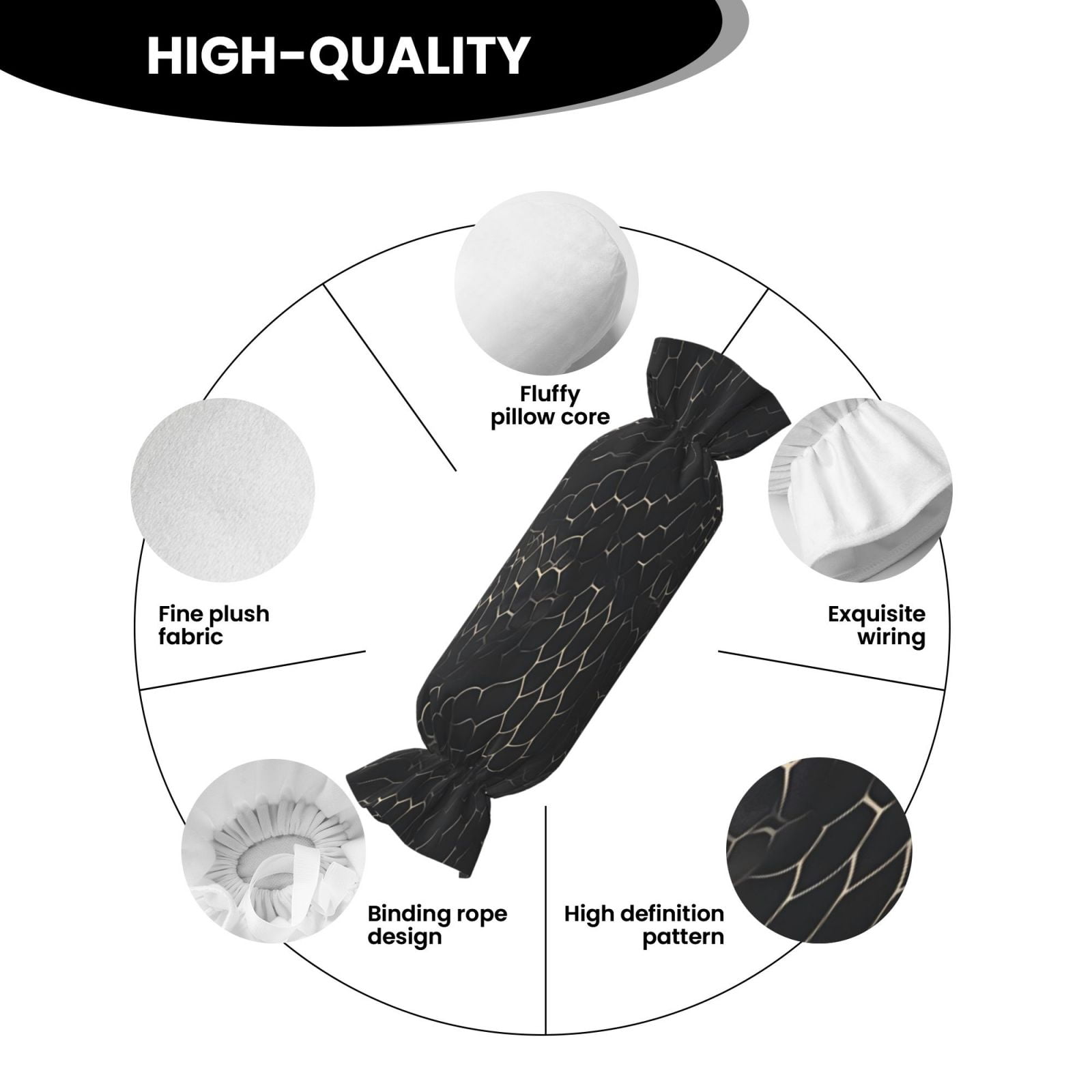 Candy Throw Pillow Travel Cervical Pillow Cylindrical Neck Body Cushion With Insert For Bed Couch Home Decor 9.8x24.4in Snake Skin Print Style On The Backgroud Of Darkgray_3