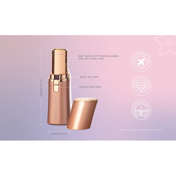 Almost Famous Silk Smooth Facial Hair Removal Wand – Painless 3D Pivoting Head Trimmer for Upper Lip, Chin, Cheeks and Neck, Rose Gold
