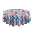 thumbnail image 5 of Multi Color Moroccan Checkered Pattern Round Tablecloth 60"x60",Wrinkle Wipeable Table Cloth for Kitchen Dining Room Picnic Patio Party, 5 of 6