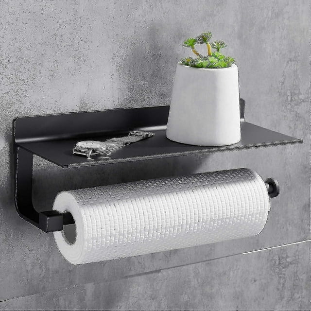No Drilling Kitchen Roll Holder Wall Mounted Paper Towel Holder Paper Towel Holders With Spacious Paper Dispenser Rolls For Kitchen Black S20241227865