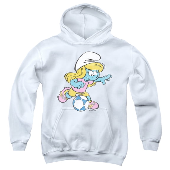The Smurfs Soccer Smurfette Youth Kids Boy/Girls Pull-Over Hoodie, White, Small