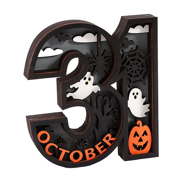 Halloween Decoración Adornos de madera para Halloween con luz, luz decorativa de Halloween, letrero de madera espeluznante, decoración de mesa, luz para sala de estar y cocina(Buy 2 ship 3)