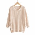 thumbnail image 2 of Tuphregyow Women Pullover Sweater Top Oversized Fuzzy Chunky Comfy Warm Crew Neck Long Sleeve Solid Trendy Knit Sweater Casual Jumper Tops Khaki One Size, 2 of 8