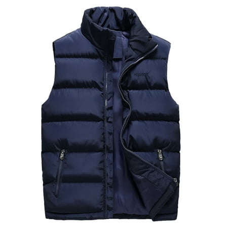 Men's Outdoor Casual Down Stand Collar Vest Coats Jacket Autumn Winter Solid Color Thick Warm Down Zipper Vest Slim Coat