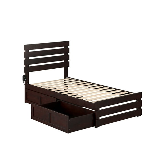 AFI Oxford Wood Twin Bed with Footboard and 2 Drawers in Espresso