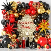 137Pcs Red Black Gold Balloons Garland Arch Kit with Stars 5 10 12 18 inch Red Black Gold Confetti Latex Balloons for Graduation Hollywood Casino Theme Party Decorations