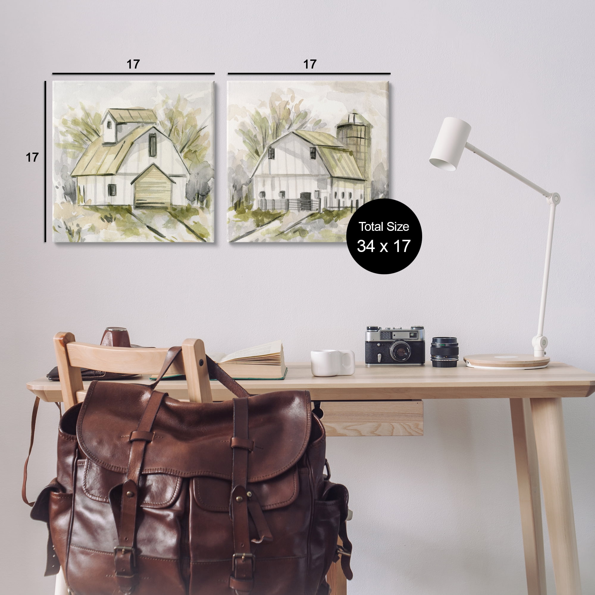 Stupell Industries Sketch Drawing Barn Silo Landscape & Nature Painting Wrapped Canvas Art Print Wall Art, 17 x 17, Set of 2