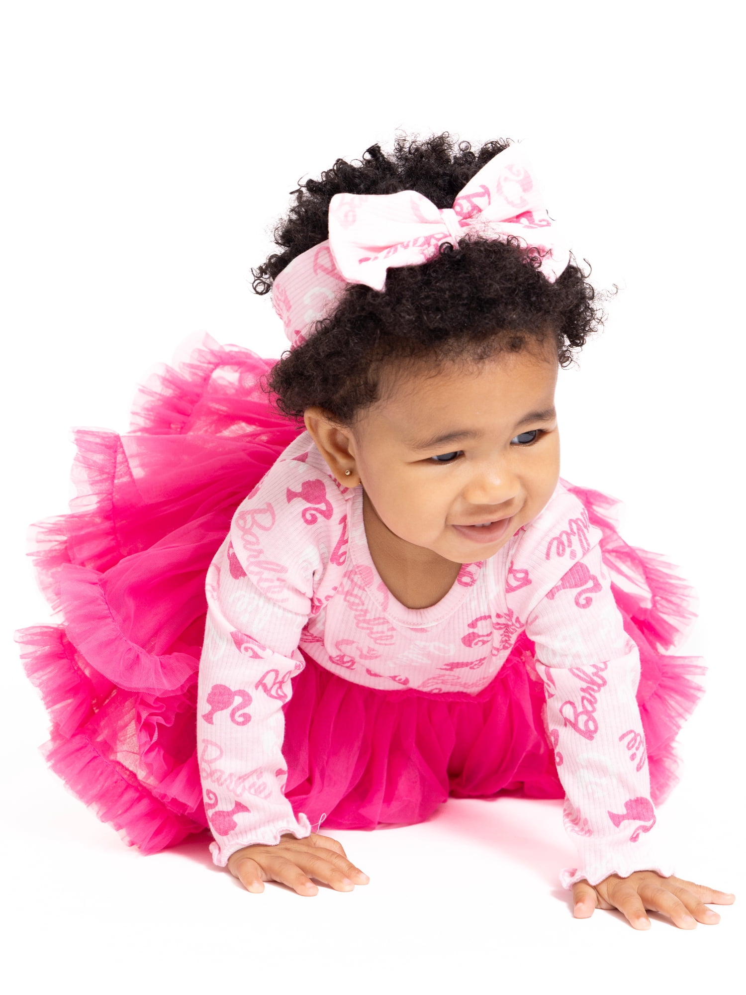 Barbie Baby Girls Tutu Dress Bodysuit with Matching Headband Set, 2 Piece, Newborn-24M