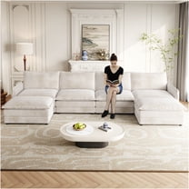 JERFIT 6-Seater U-Shaped Corduroy Sectional Sofa with Ottomans, Beige Cloud Couch for Living Room, Deep Seating Modular Furniture