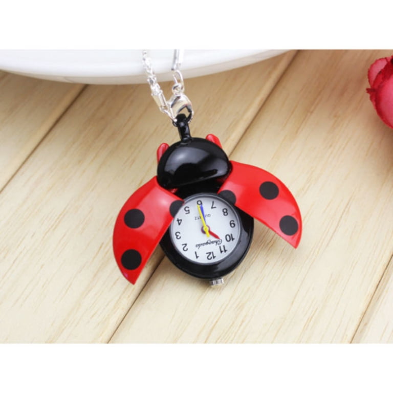 Red and Black Ladybug Beetle Pocket Watch Necklace Pendant  display picture 2