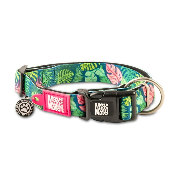 Max & Molly Tropical Dog Collar with Safety QR Code Dog Tag - Soft, Adjustable, & Waterproof Collar, Cute Summer Beach Themed Designs for Both Girl and Boy Dogs & Puppies, Medi