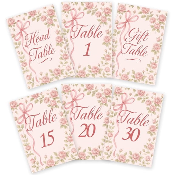 32 Pcs Wedding Table Numbers Cards 1-30 Pink Flower Double Sided Wedding Table Numbers Signs with Head and Gift Table Card Party