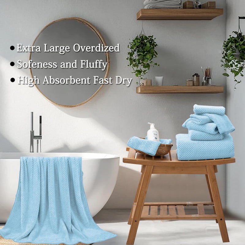 Blue Bath Towels, 4 Pack Oversized Bath Sheet Towels by Muddy Cat Home - 600 GSM, Ultra Soft