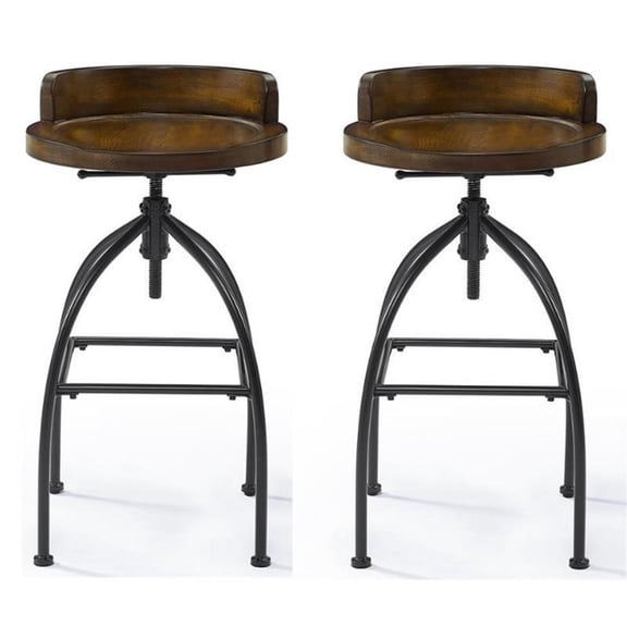 Home Square 2 Piece Adjustable Bar Stool Set in Natural and Black