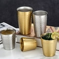 thumbnail image 6 of Ins Industry Style Anti-scalding Anti-fall Hammered Texture Milk Mugs Cold Water Drinks Cup Stainless Steel Double-Wall Beer Cups SILVER 450ML, 6 of 8