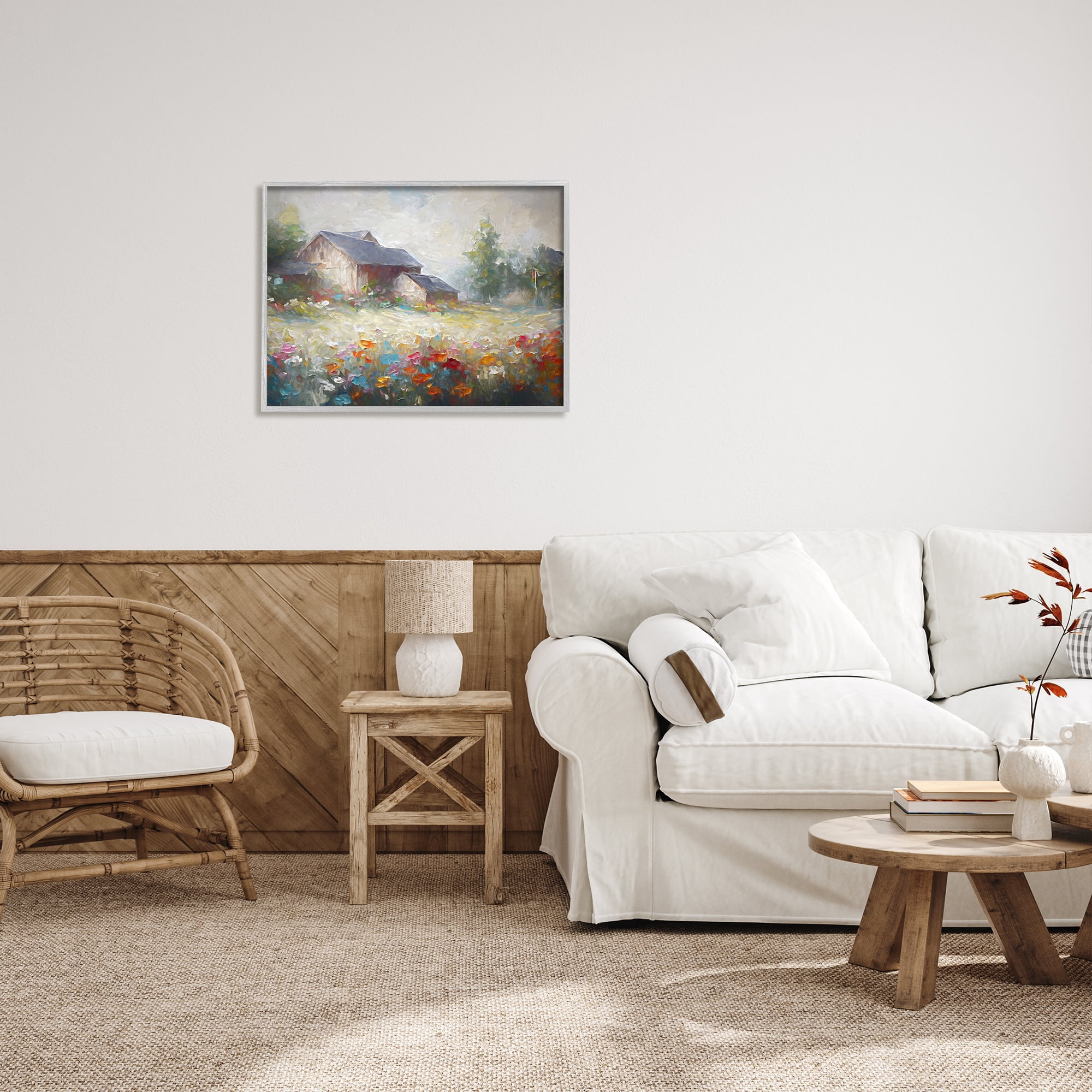 Stupell Industries Abstract Floral Countryside Landscape Painting Gray Framed Art Print Wall Art, 30 x 24
