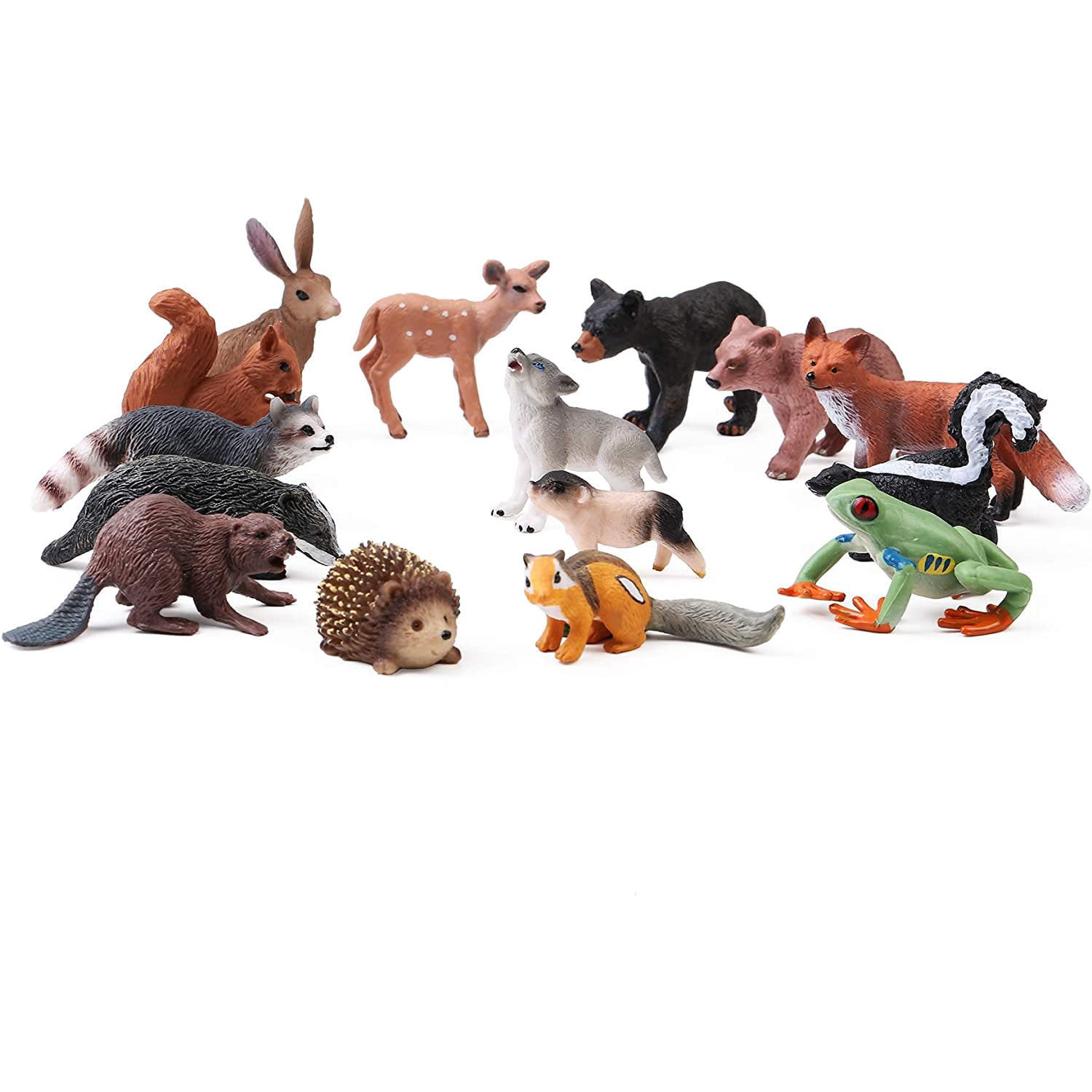 16PCS Forest Animals Baby Figures, Woodland Creatures Figurines, Miniature Toys Cake Toppers Cupcake Toppers Birthday Gift for Kids