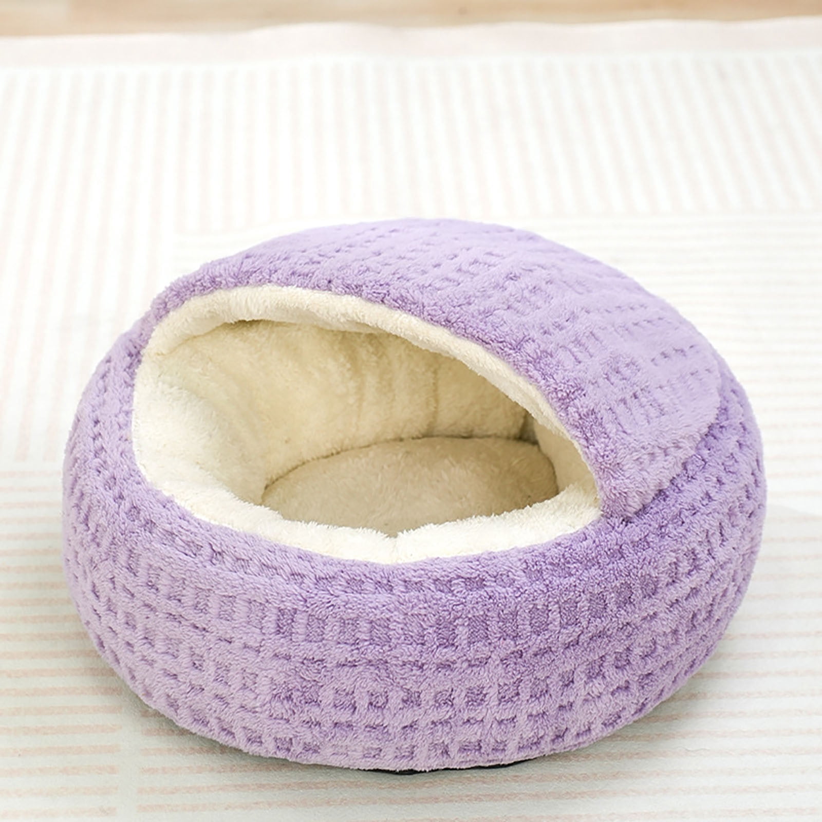 Moocorvic Winter Cat Bed, Round Plush Hooded Bed Cave for Indoor Cats or Small Dog, 23.6 Inch(L)