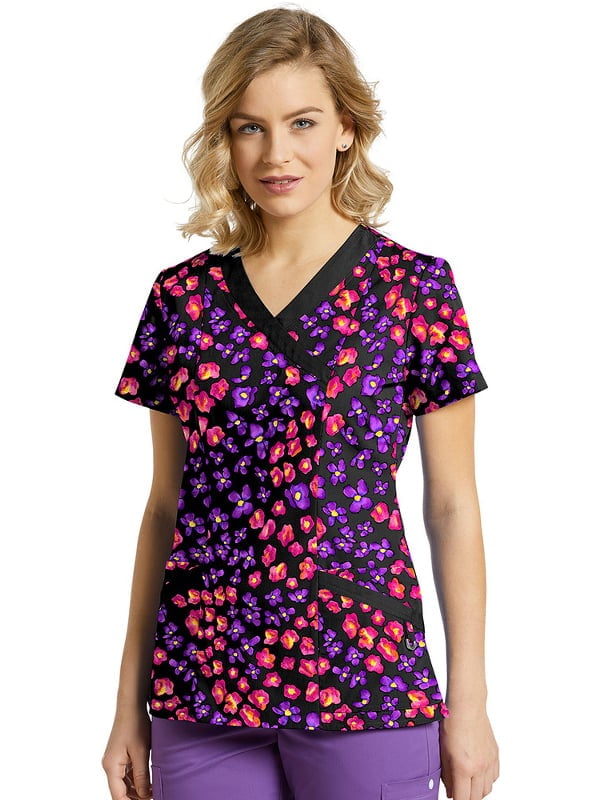 Allure by White Cross Women's Mock Wrap Floral Print Scrub Top