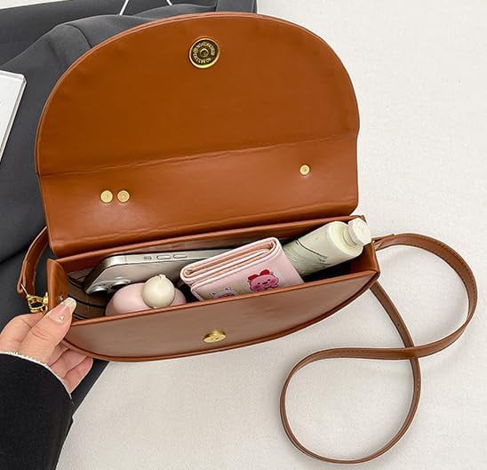 Baguery Semi-Circular Saddle Purse for Women - Elegant PU Leather Tote Shoulder Bag, Chic Crossbody Handbag with Adjustable Strap