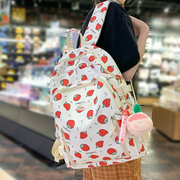Peggybuy Kawaii Women School Bags Strawberry Print Cute Teen