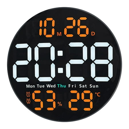 10 Inch Digital Wall Clock with Alarm Temperature Hygrometer Indoor Outdoor Multifunctional Display Date Weekday Brightness Adjustment USB Powered Orange Blue Green