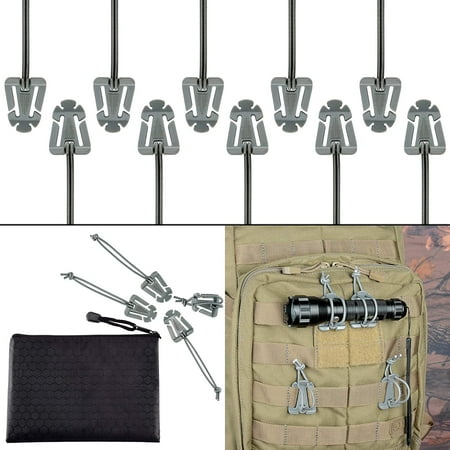 Pack of 10 Tactical Gear Clip Molle Web Dominators for Outdoor Hydration Tube Backpack Straps Management with Zippered Pouch