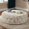 thumbnail image 1 of Cardiff Script Print Ottoman in Beige, 1 of 2