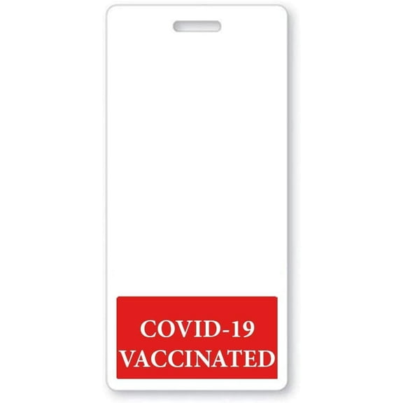 Vaccinated Badge Buddy - Wear Behind Name Badges - Vertical Identifier Immunization Name Tag Backer for Medical/Hospital - Nurses, Doctors - Spill & Tear Proof by Specialist ID (Red)