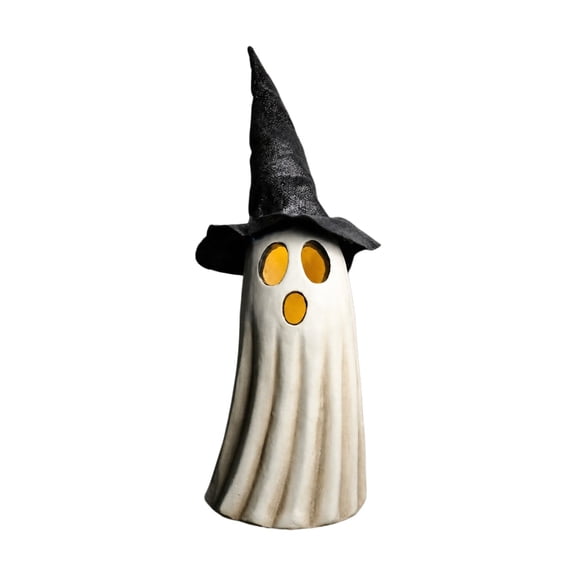 MMJ Ghost Decor Lighted Ghost Witch Hat Blow Mold Statue with LED Lights, Freestanding Decor for Porch Yard Halloween decorations